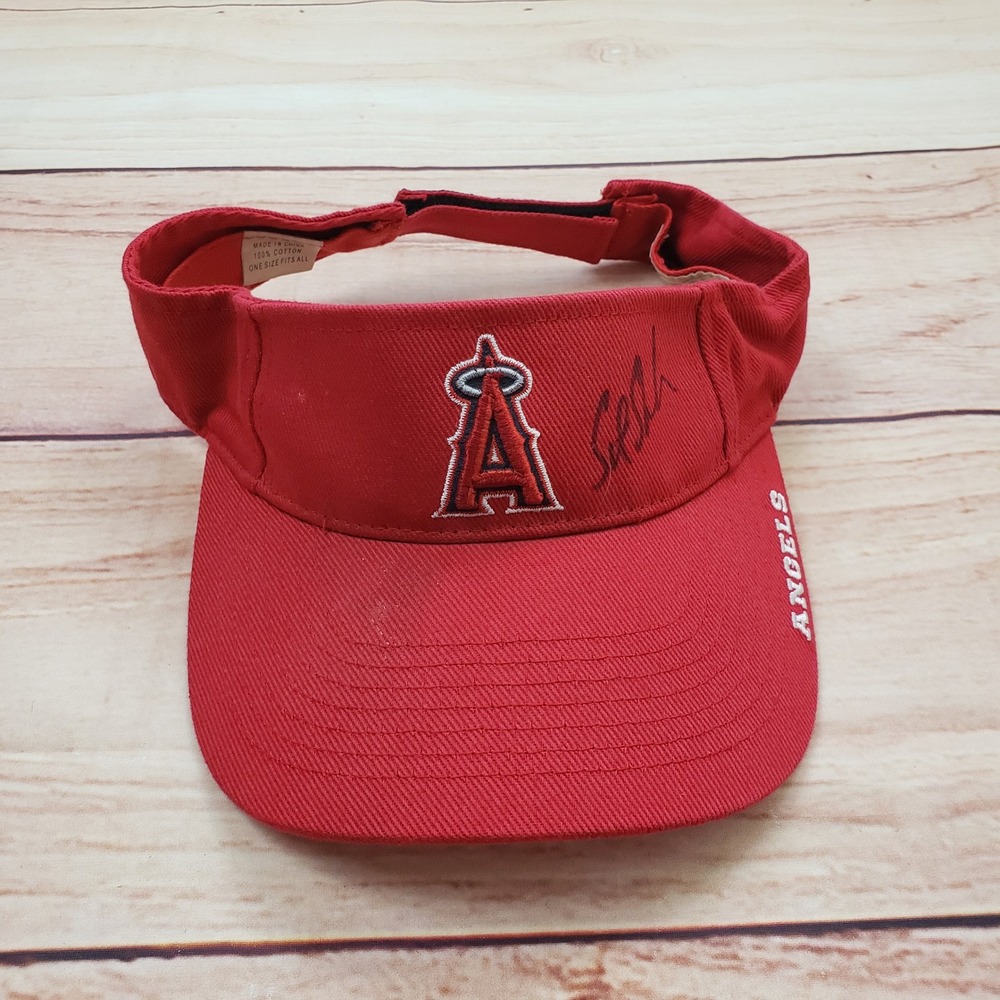 Anaheim Angels MLB Red‎ Cotton Visor Signed Adjustable Hat OSFA Twins Enterprise
